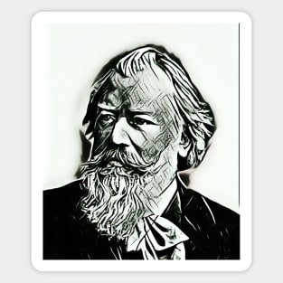 Johannes Brahms Black and White Colourful Portrait | Johannes Brahms Artwork 15 Magnet